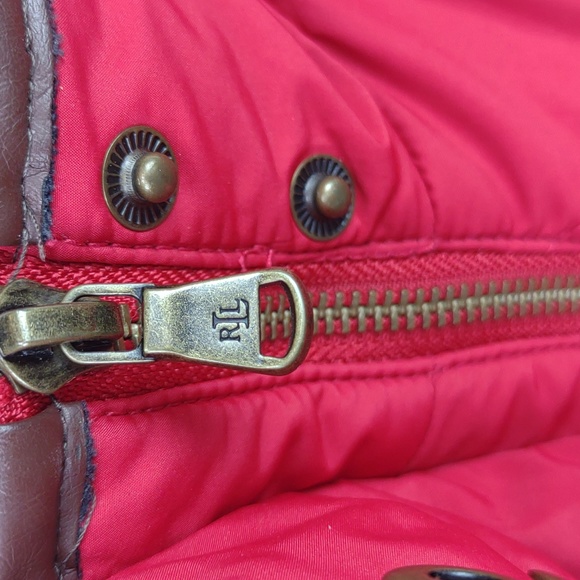 Lauren Ralph Lauren Red Quilted Full Zip Faux Leather Trim Patch Pocket Vest - Picture 10 of 13